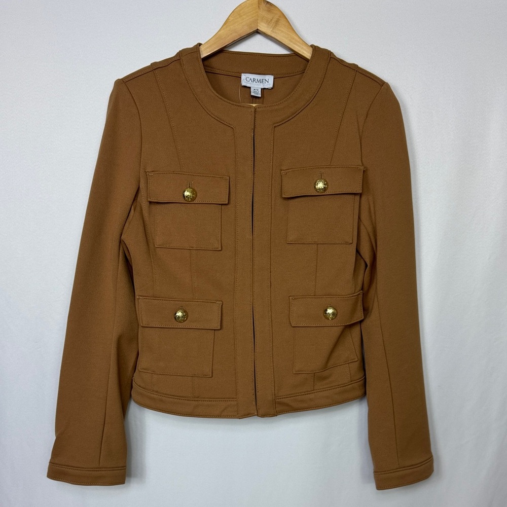 Carmen Marc Valvo Crew Neck Jacket Blazer‎ Long Sleeve Hook Closure Pockets New